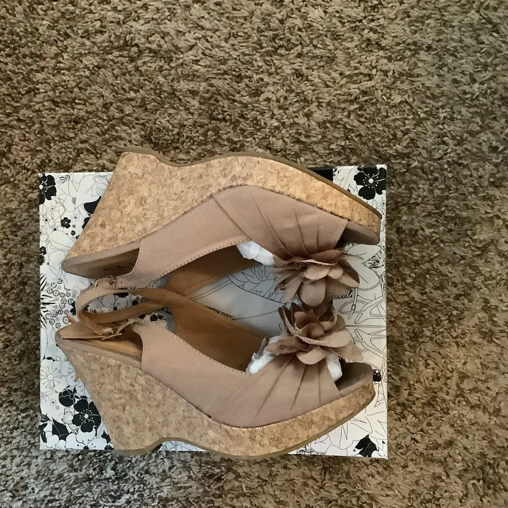 CL BY LAUNDAY ORGANZA SILK CORK WEDGES